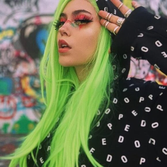 Wig for Women Synthetic Long Straight Neon Green Middle Part Natural Hairline - Picture 2 of 7